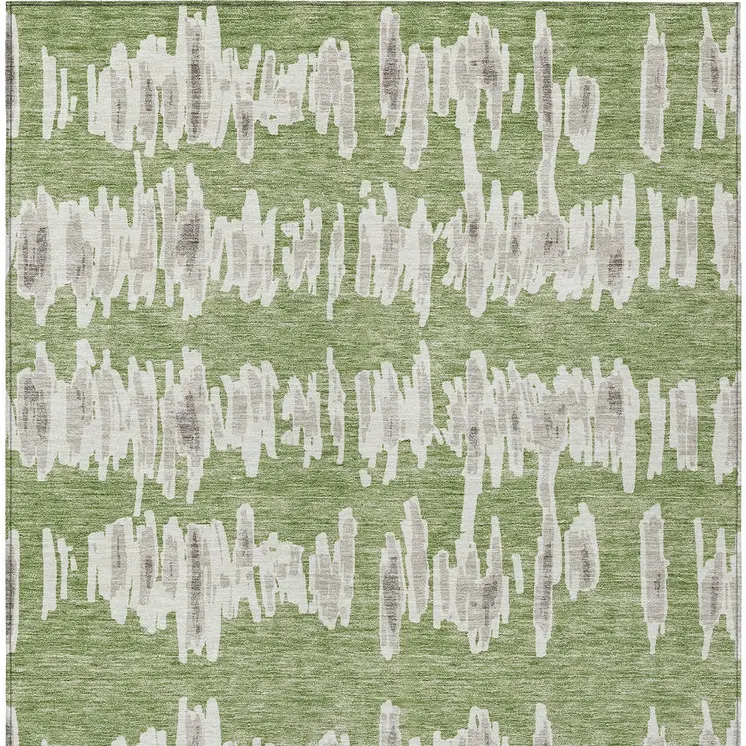 3' X 5' Green Gray And Ivory Striped Washable Indoor Outdoor Area Rug