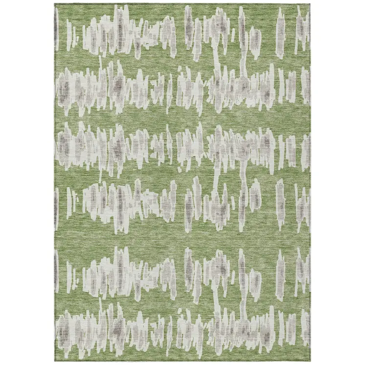 3' X 5' Green Gray And Ivory Striped Washable Indoor Outdoor Area Rug