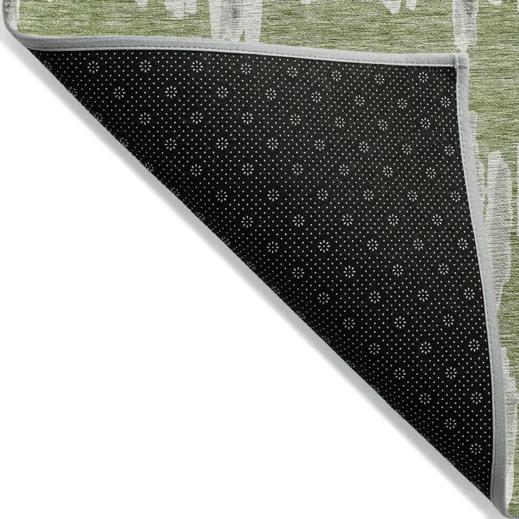 3' X 5' Green Gray And Ivory Striped Washable Indoor Outdoor Area Rug