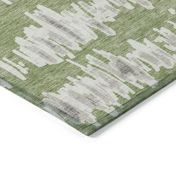 3' X 5' Green Gray And Ivory Striped Washable Indoor Outdoor Area Rug