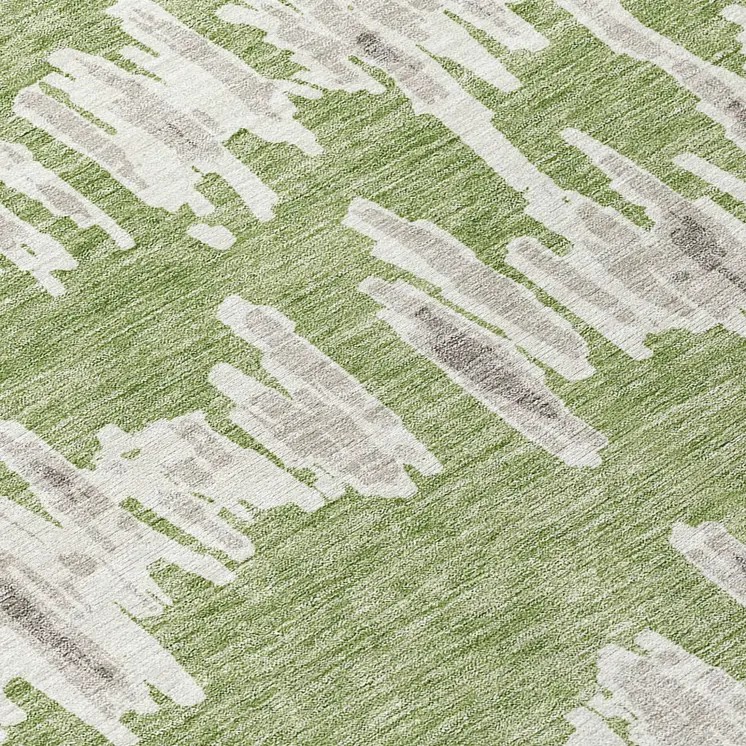 3' X 5' Green Gray And Ivory Striped Washable Indoor Outdoor Area Rug