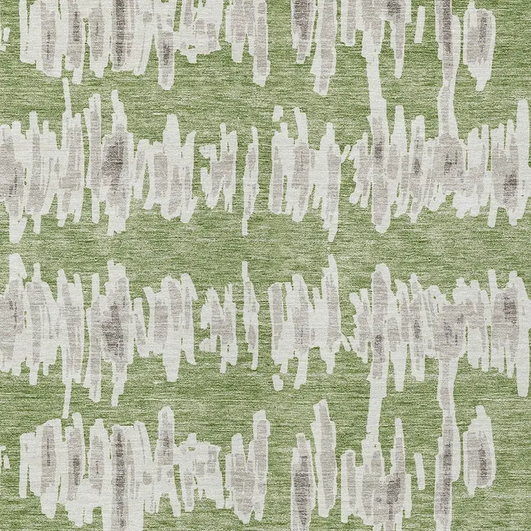 5' X 8' Green Gray And Ivory Striped Washable Indoor Outdoor Area Rug