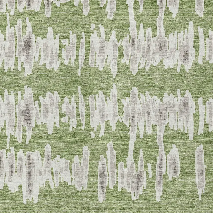 8' X 10' Green Gray And Ivory Striped Washable Indoor Outdoor Area Rug