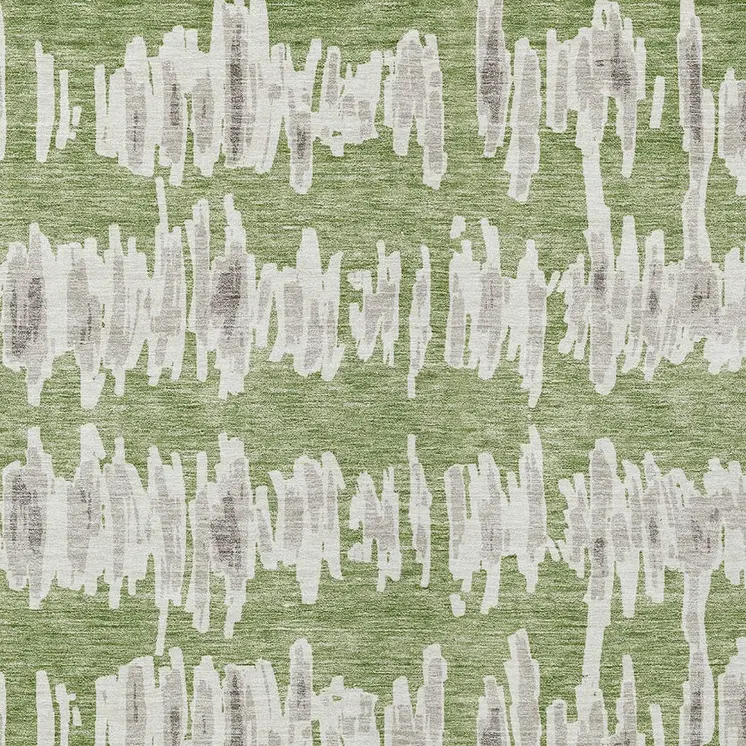9' X 12' Green Gray And Ivory Striped Washable Indoor Outdoor Area Rug