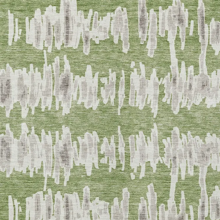 10' X 14' Green Gray And Ivory Striped Washable Indoor Outdoor Area Rug