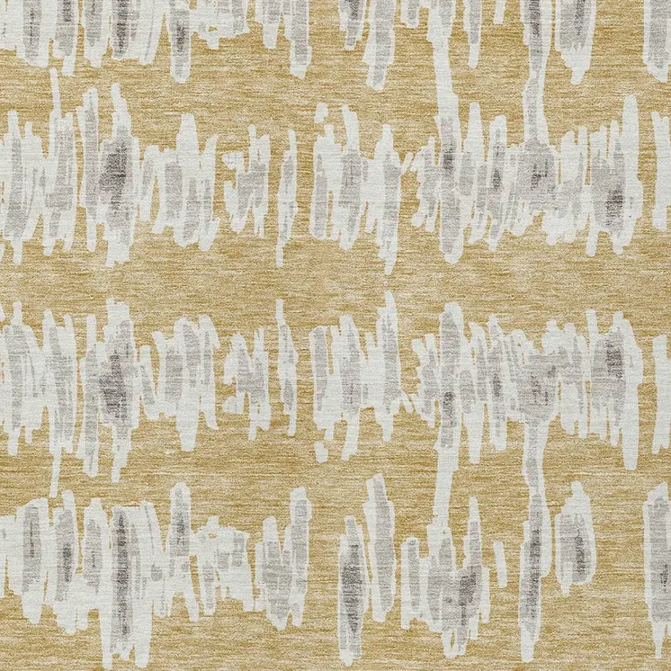 3' X 5' Gold Gray And Ivory Striped Washable Indoor Outdoor Area Rug