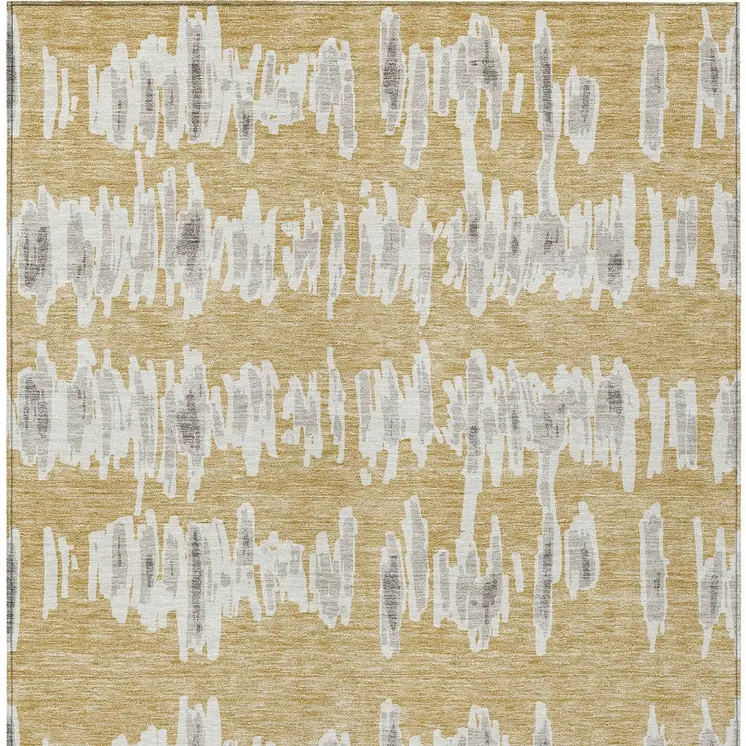 5' X 8' Gold Gray And Ivory Striped Washable Indoor Outdoor Area Rug