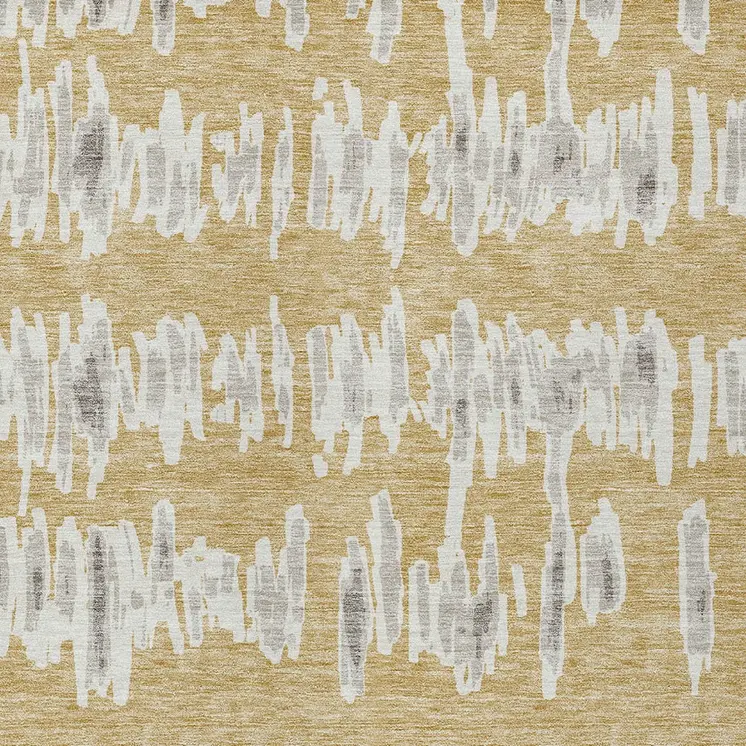 5' X 8' Gold Gray And Ivory Striped Washable Indoor Outdoor Area Rug