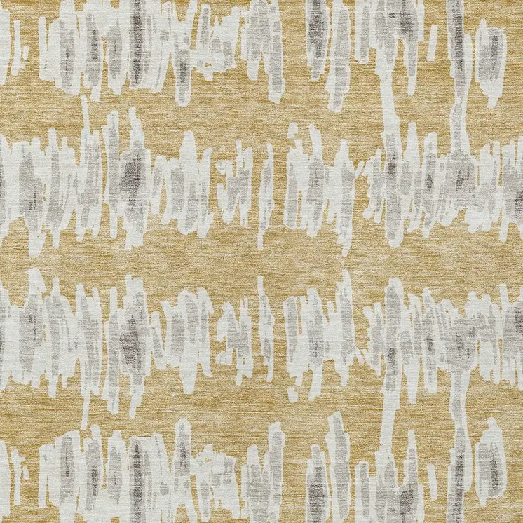 9' X 12' Gold Gray And Ivory Striped Washable Indoor Outdoor Area Rug