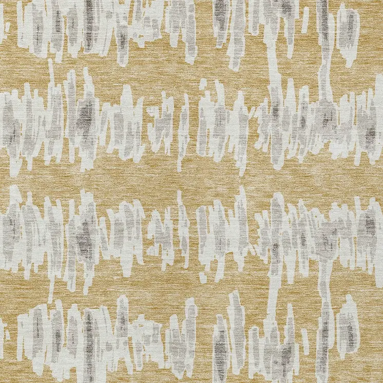 10' X 14' Gold Gray And Ivory Striped Washable Indoor Outdoor Area Rug