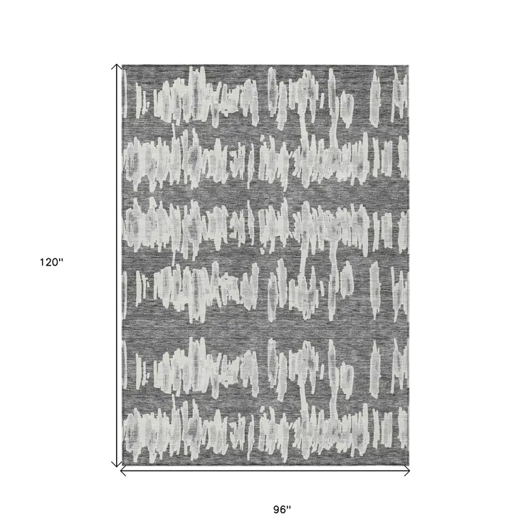 8' X 10' Gray And Ivory Striped Washable Indoor Outdoor Area Rug