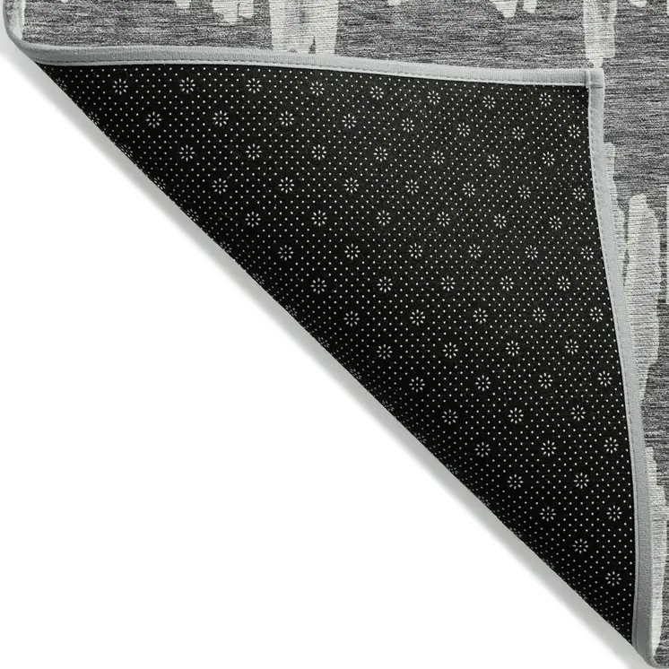 9' X 12' Gray And Ivory Striped Washable Indoor Outdoor Area Rug