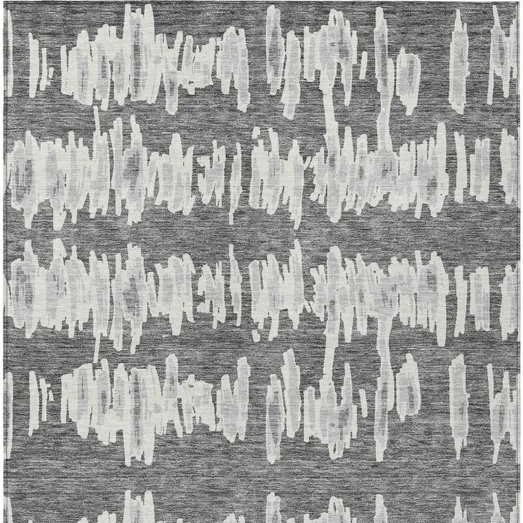 10' X 14' Gray And Ivory Striped Washable Indoor Outdoor Area Rug