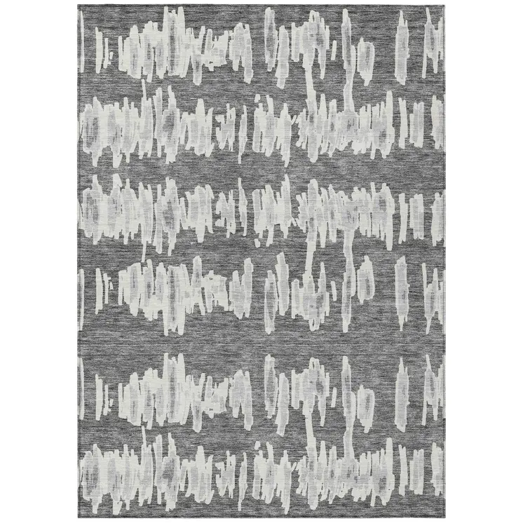 10' X 14' Gray And Ivory Striped Washable Indoor Outdoor Area Rug