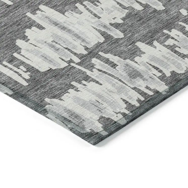 10' X 14' Gray And Ivory Striped Washable Indoor Outdoor Area Rug