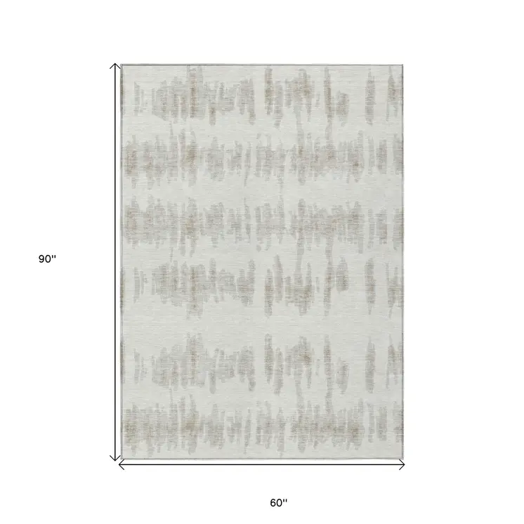 5' X 8' Ivory Brown And Gray Striped Washable Indoor Outdoor Area Rug