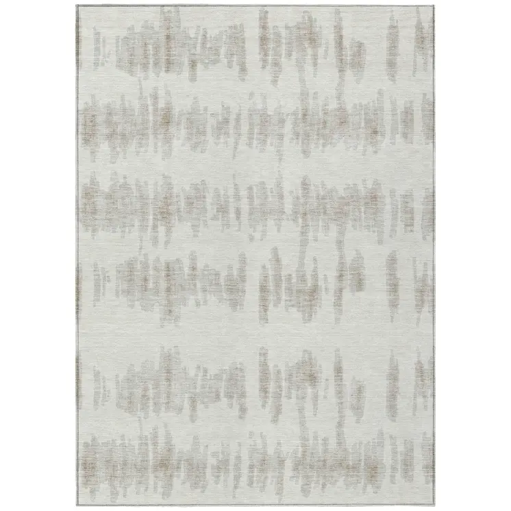 5' X 8' Ivory Brown And Gray Striped Washable Indoor Outdoor Area Rug