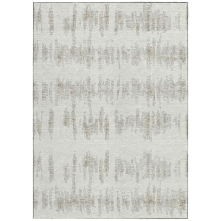 5' X 8' Ivory Brown And Gray Striped Washable Indoor Outdoor Area Rug