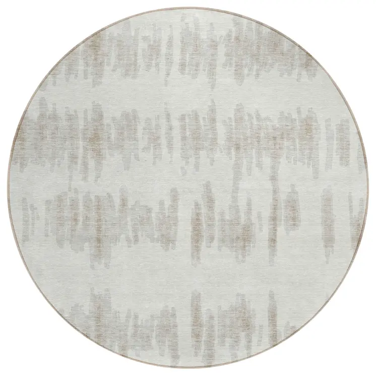 8' Ivory Brown And Gray Round Striped Washable Indoor Outdoor Area Rug