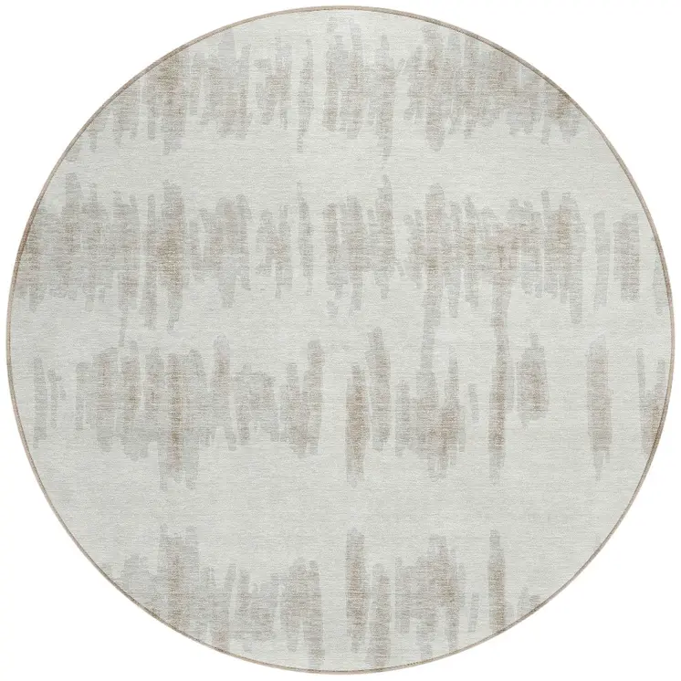 8' Ivory Brown And Gray Round Striped Washable Indoor Outdoor Area Rug