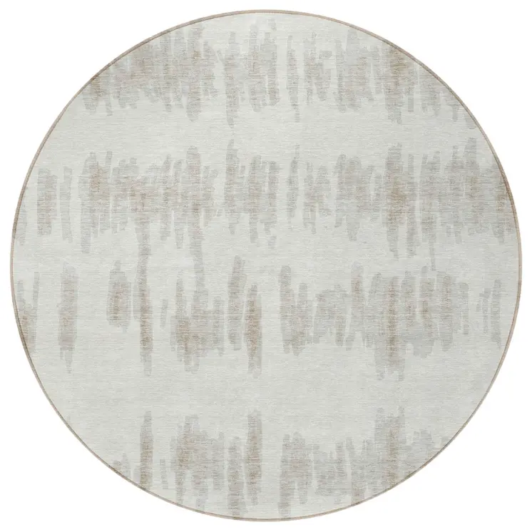 8' Ivory Brown And Gray Round Striped Washable Indoor Outdoor Area Rug