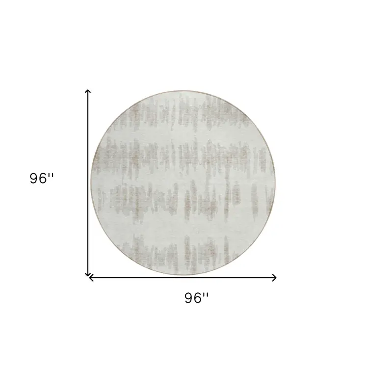 8' Ivory Brown And Gray Round Striped Washable Indoor Outdoor Area Rug