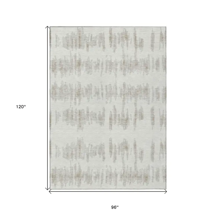 8' X 10' Ivory Brown And Gray Striped Washable Indoor Outdoor Area Rug
