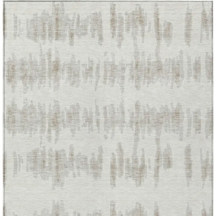 10' X 14' Ivory Brown And Gray Striped Washable Indoor Outdoor Area Rug