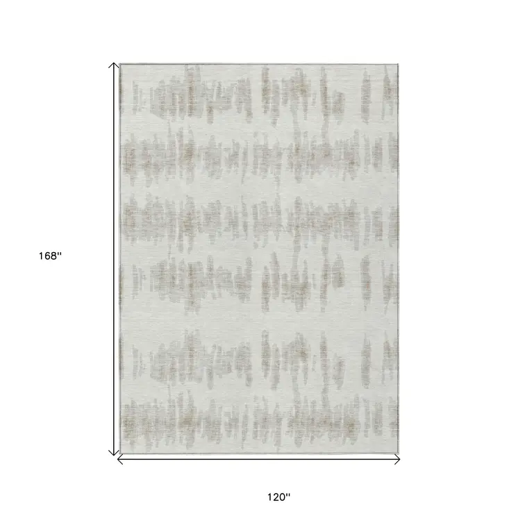 10' X 14' Ivory Brown And Gray Striped Washable Indoor Outdoor Area Rug