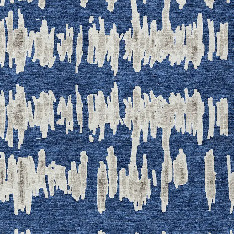 3' X 5' Navy Blue Gray And Ivory Striped Washable Indoor Outdoor Area Rug