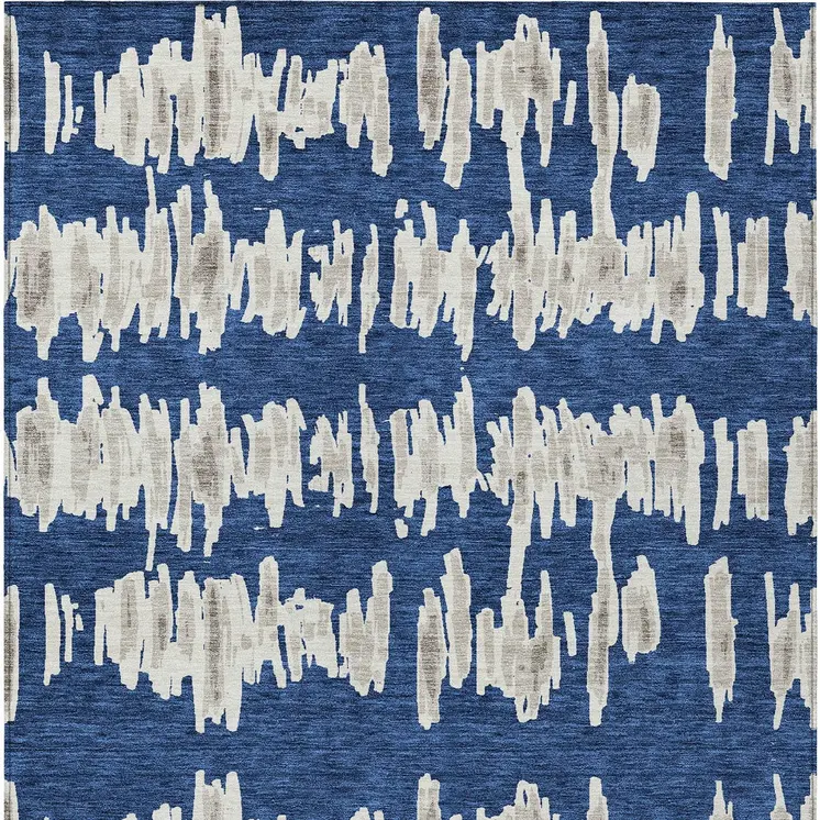 8' X 10' Navy Blue Gray And Ivory Striped Washable Indoor Outdoor Area Rug