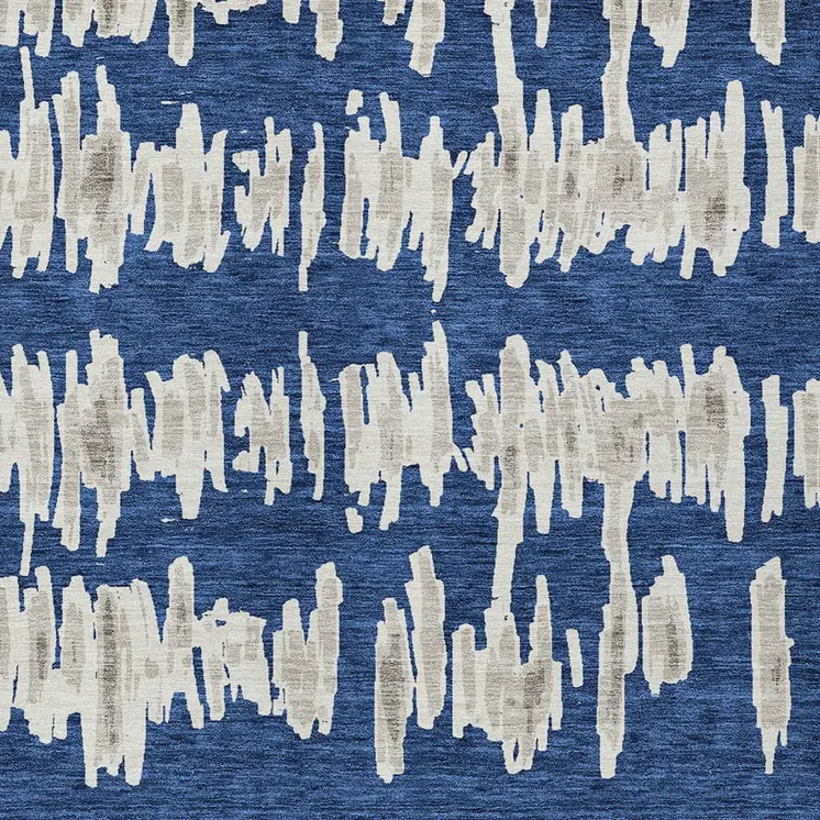 8' X 10' Navy Blue Gray And Ivory Striped Washable Indoor Outdoor Area Rug