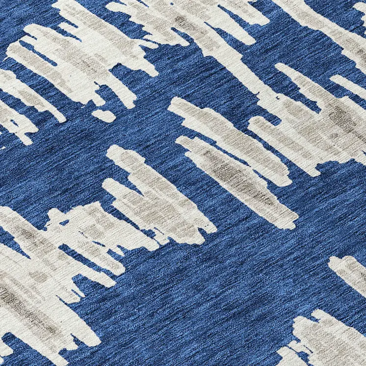 8' X 10' Navy Blue Gray And Ivory Striped Washable Indoor Outdoor Area Rug