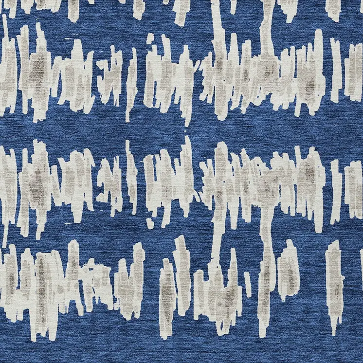10' X 14' Navy Blue Gray And Ivory Striped Washable Indoor Outdoor Area Rug