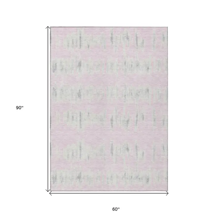 5' X 8' Pink And Gray Striped Washable Indoor Outdoor Area Rug