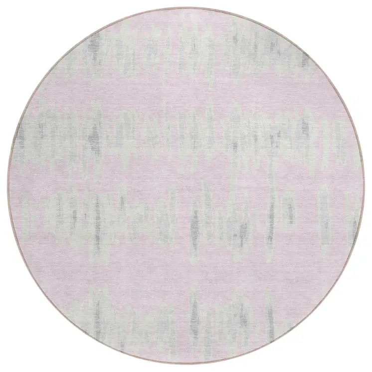 8' Pink And Gray Round Striped Washable Indoor Outdoor Area Rug