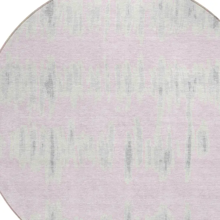 8' Pink And Gray Round Striped Washable Indoor Outdoor Area Rug