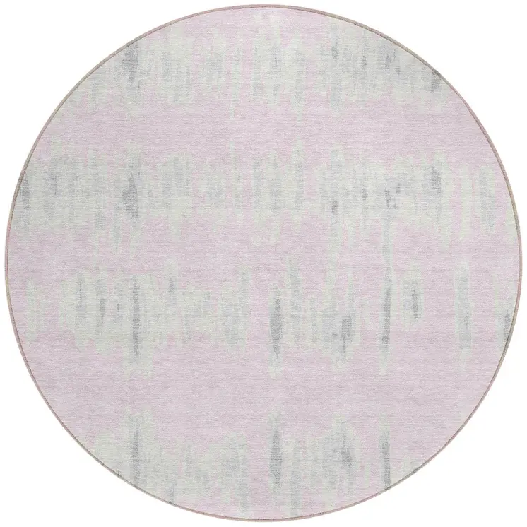 8' Pink And Gray Round Striped Washable Indoor Outdoor Area Rug