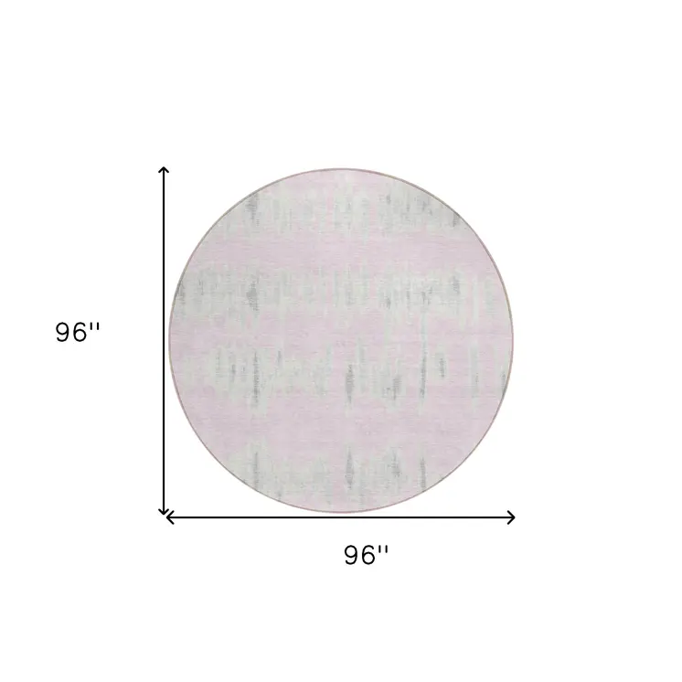 8' Pink And Gray Round Striped Washable Indoor Outdoor Area Rug