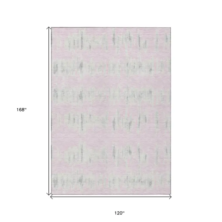 10' X 14' Pink And Gray Striped Washable Indoor Outdoor Area Rug