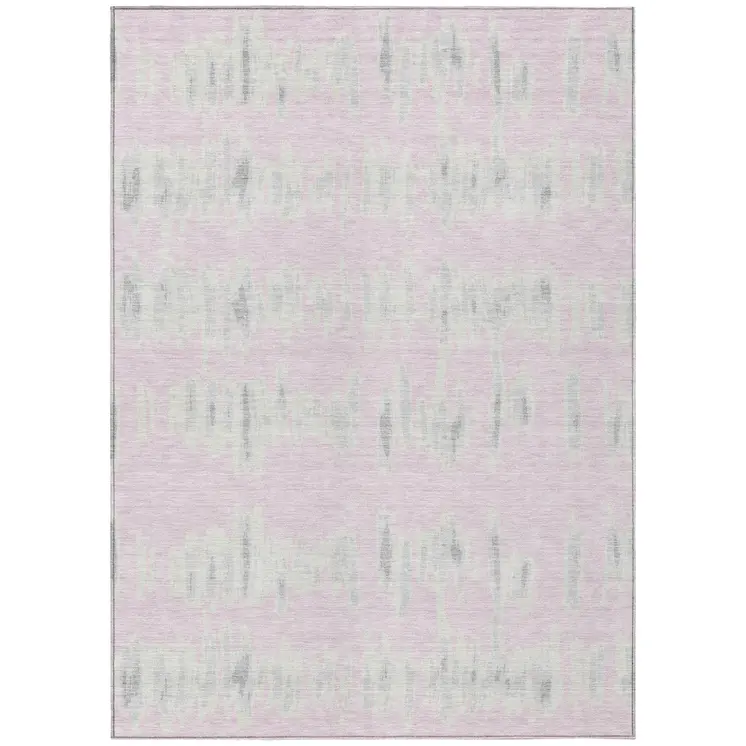 10' X 14' Pink And Gray Striped Washable Indoor Outdoor Area Rug