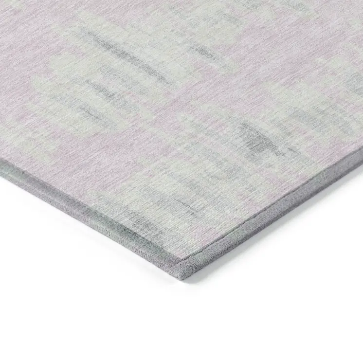 10' X 14' Pink And Gray Striped Washable Indoor Outdoor Area Rug