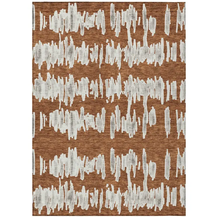 3' X 5' Brown And Gray Striped Washable Indoor Outdoor Area Rug