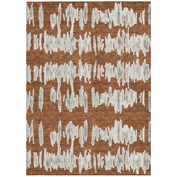 3' X 5' Brown And Gray Striped Washable Indoor Outdoor Area Rug