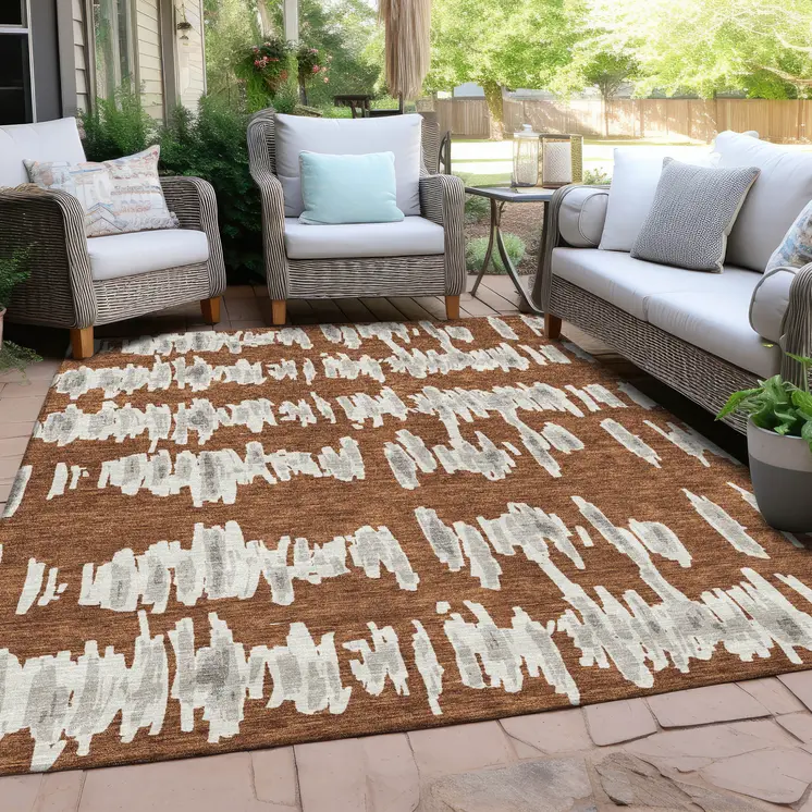 5' X 8' Brown And Gray Striped Washable Indoor Outdoor Area Rug