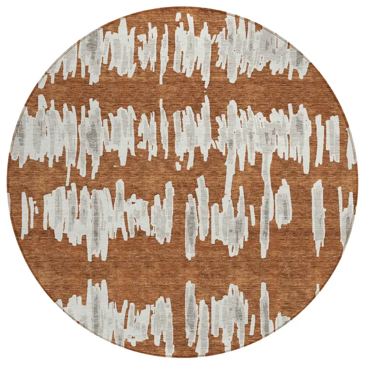 8' Brown And Gray Round Striped Washable Indoor Outdoor Area Rug