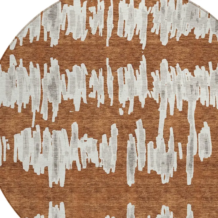 8' Brown And Gray Round Striped Washable Indoor Outdoor Area Rug