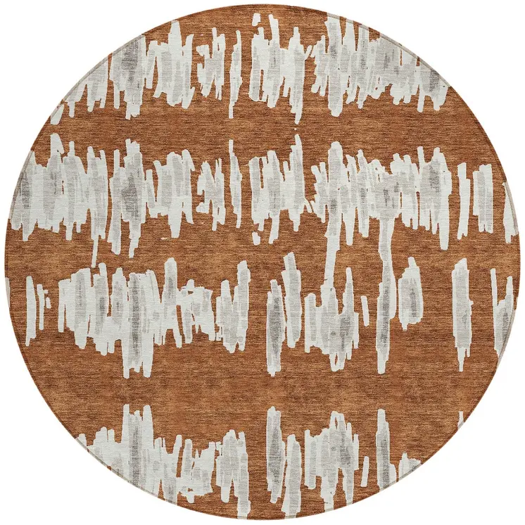 8' Brown And Gray Round Striped Washable Indoor Outdoor Area Rug
