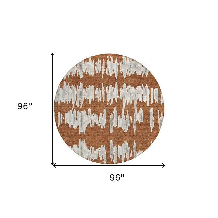 8' Brown And Gray Round Striped Washable Indoor Outdoor Area Rug
