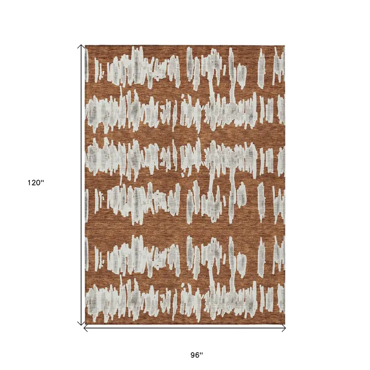8' X 10' Brown And Gray Striped Washable Indoor Outdoor Area Rug